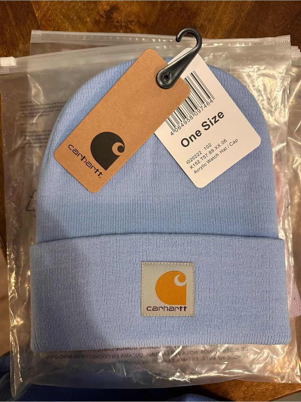 Carhartt Adult Light Blue Acrylic Cuffed Watch Hat with Gold Logo Patch